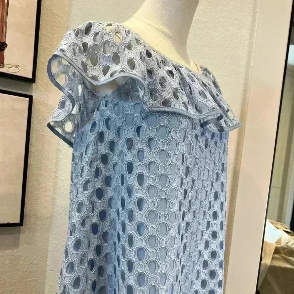 Above Mediocre Taste Baby Blue Eyelet Off The Shoulder A-line Dress- Size Small - Picture 6 of 9